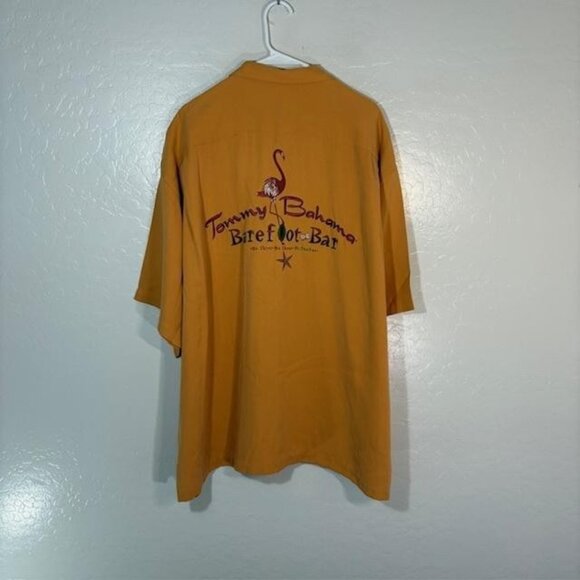 Tommy Bahama Shirt Mens 3XL Orange Silk Camp Hawaiian Barefoot Bar Back Graphic - Picture 1 of 6